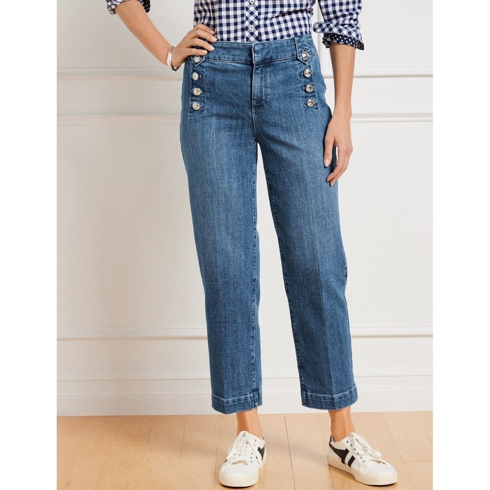 Talbots Sailor Jean Maia‎ Wash Blue High Rise Straight Crop Denim Pants 12P